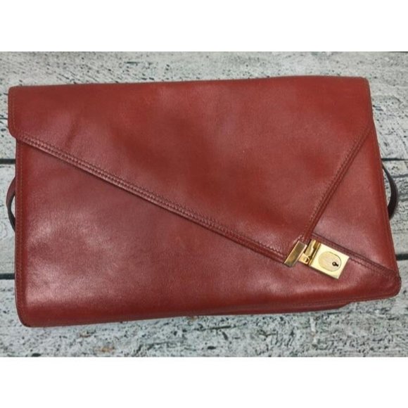 Anne Klein Vintage British Tan or Cognac Asymmetrical Envelope - Picture 4 of 10